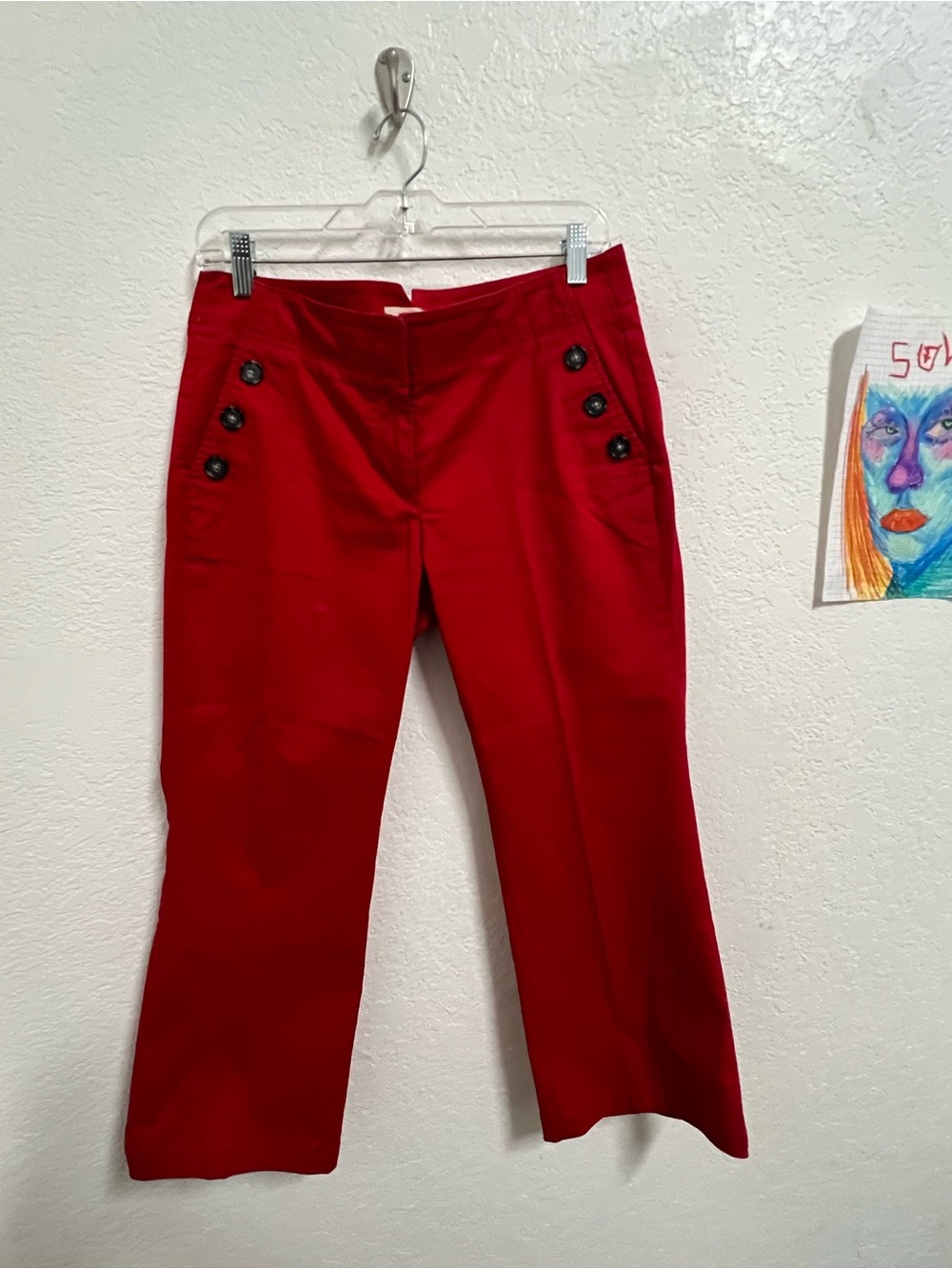 Red High-Waist sailor Button Detail Cotton Trousers